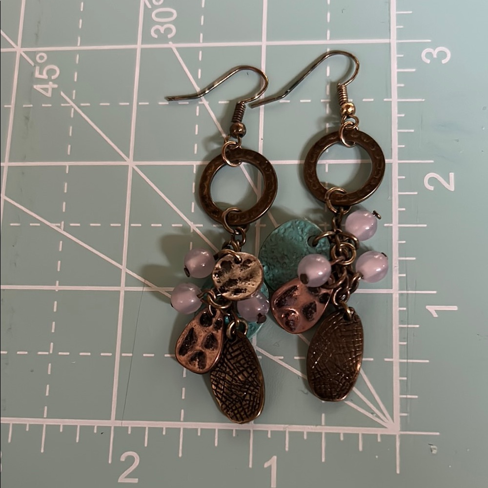 Elegant Bronze and Turquoise Dangle Earrings